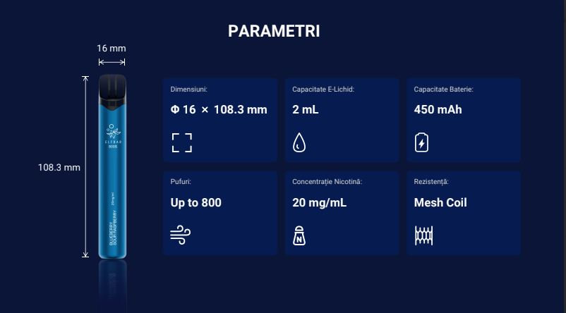 Parametrii Elf Bar 800S